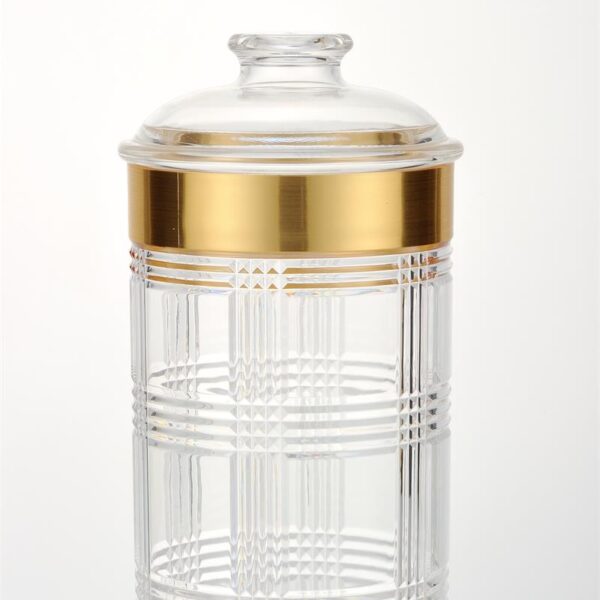 gold edged glass sealed storage jar with luxury decorative rim
