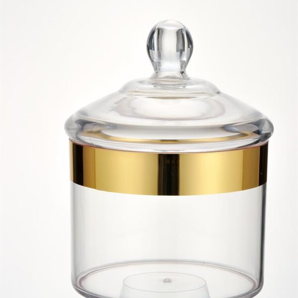 small gilded glass sealed storage jar with gold decorative finish